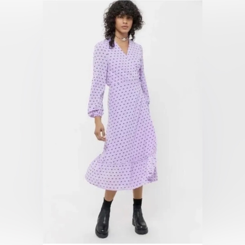 Veda Women's x UO Lavender Eye Printed Midi Dress Purple Black SZ P